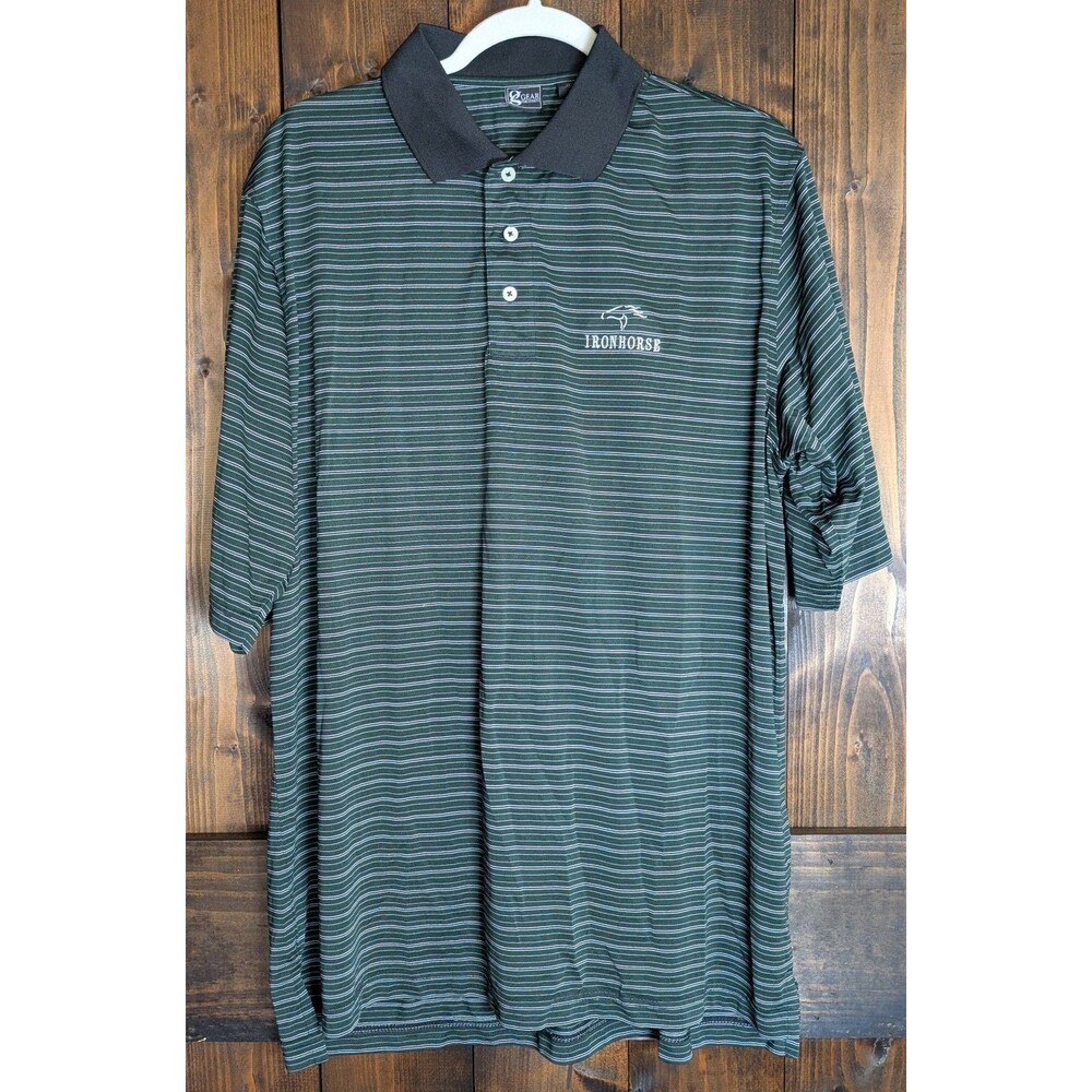 Gear For Sports Mens XL Green Striped Ironhorse Golf Polo Shirt Leawood KS